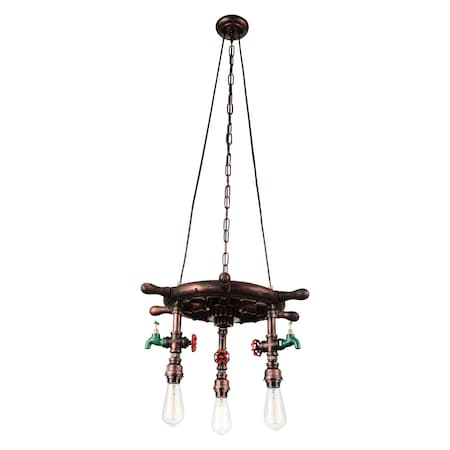 3 Light Down Chandelier With Speckled Copper Finish